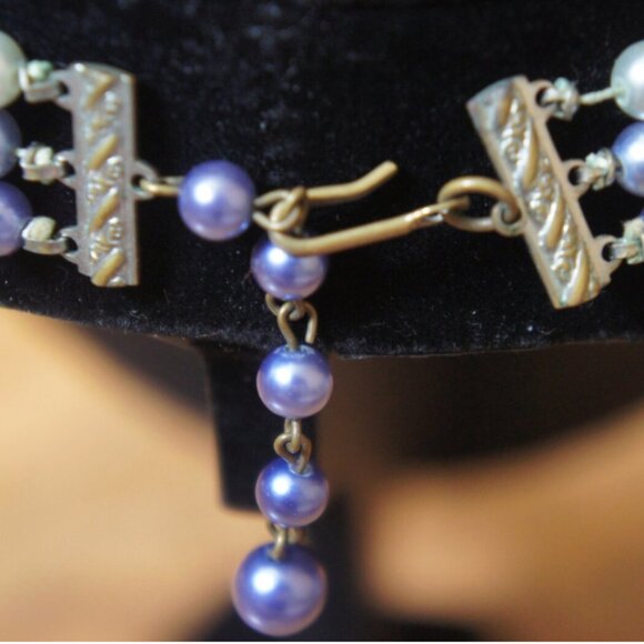 Vintage Faux Blue Pearl Necklace - 16 Inch - Picture 9 of 10